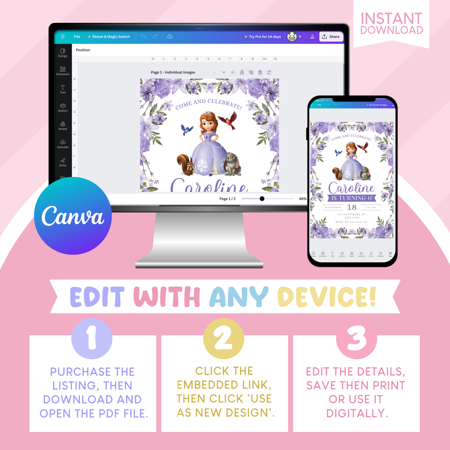 Sofia the First Birthday Party Invitation
