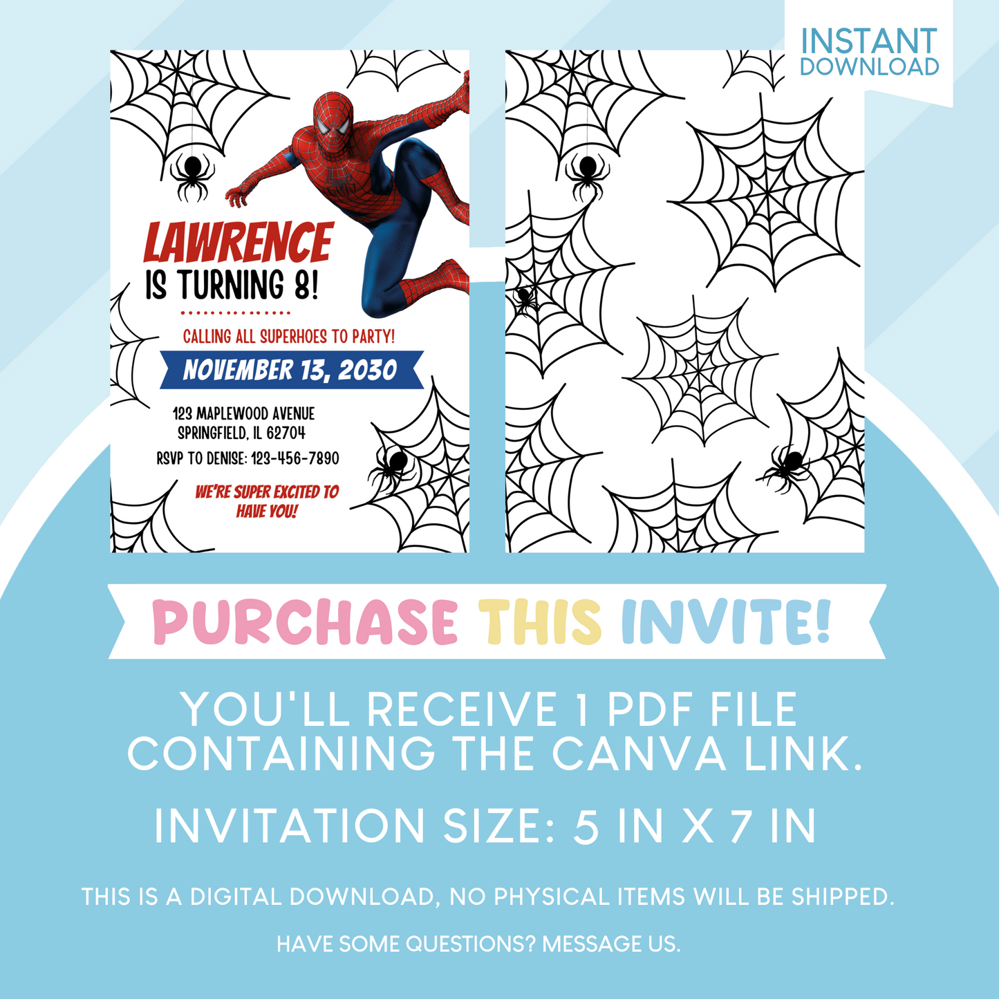Spiderman Superhero Birthday Party Invitation