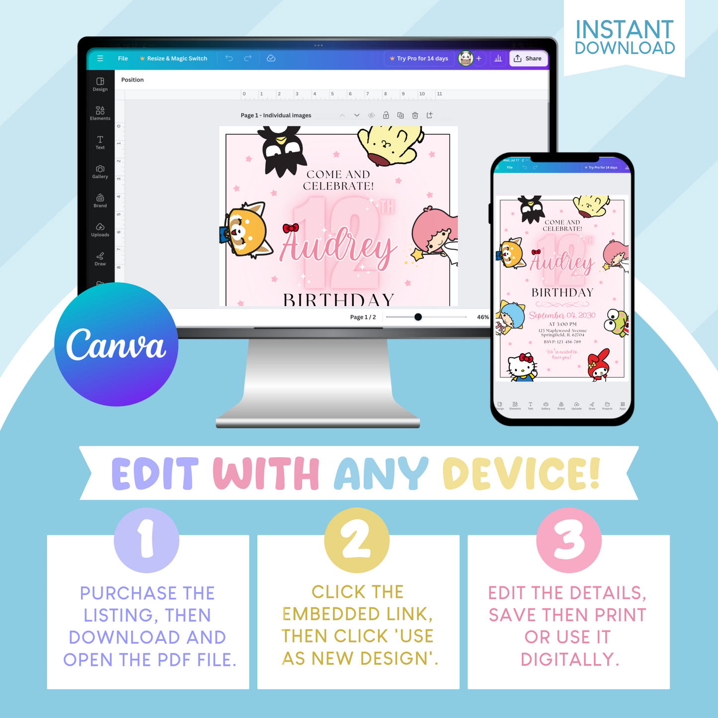 Sanrio Birthday Party Invitation