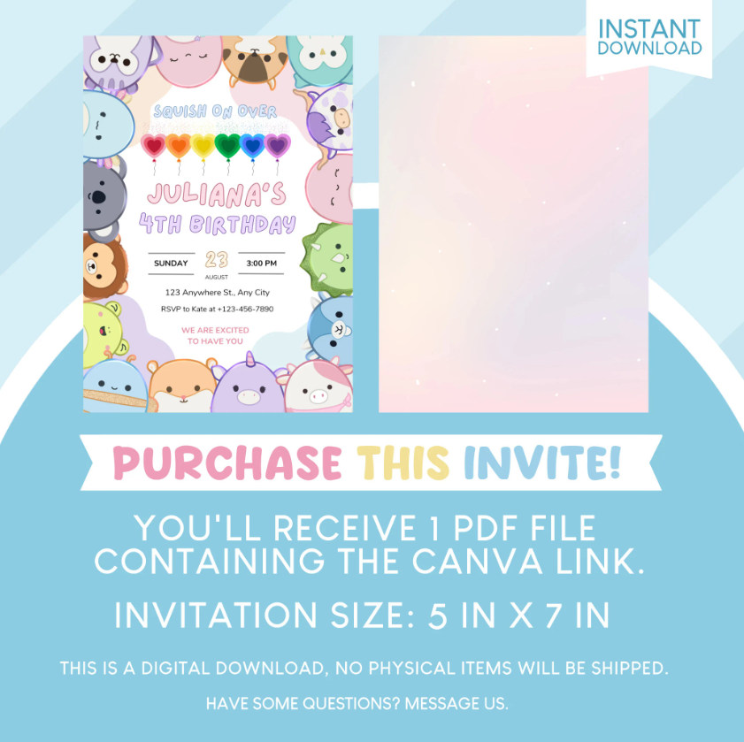 Squishmallows Birthday Party Invitation
