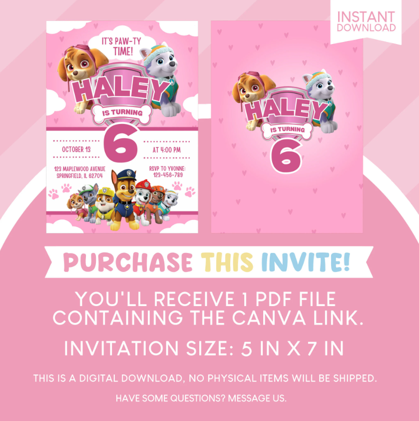 Paw Patrol Birthday Party Invitation