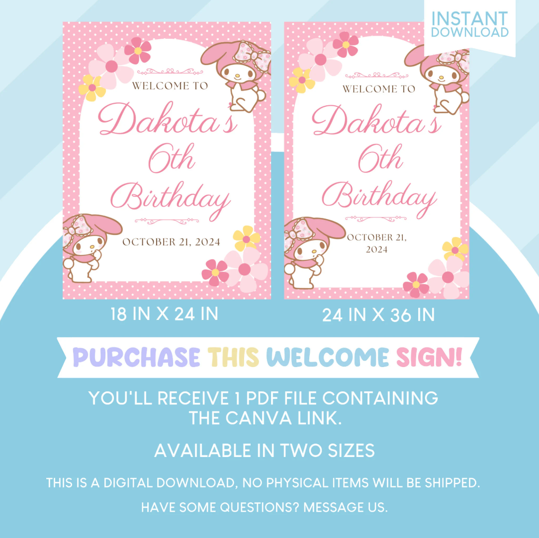 My Melody Birthday Party Welcome Sign Poster