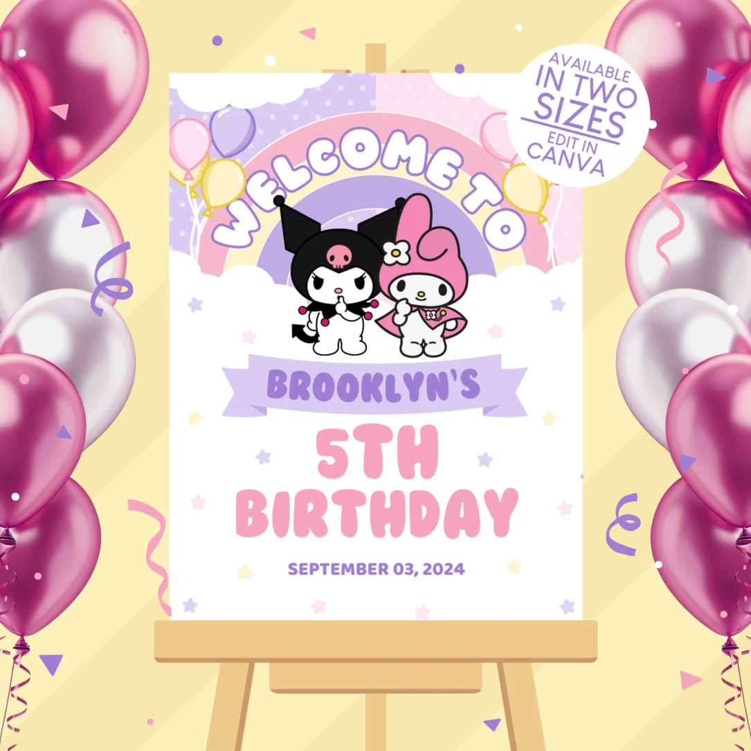 My Melody and Kuromi Birthday Party Welcome Sign Poster