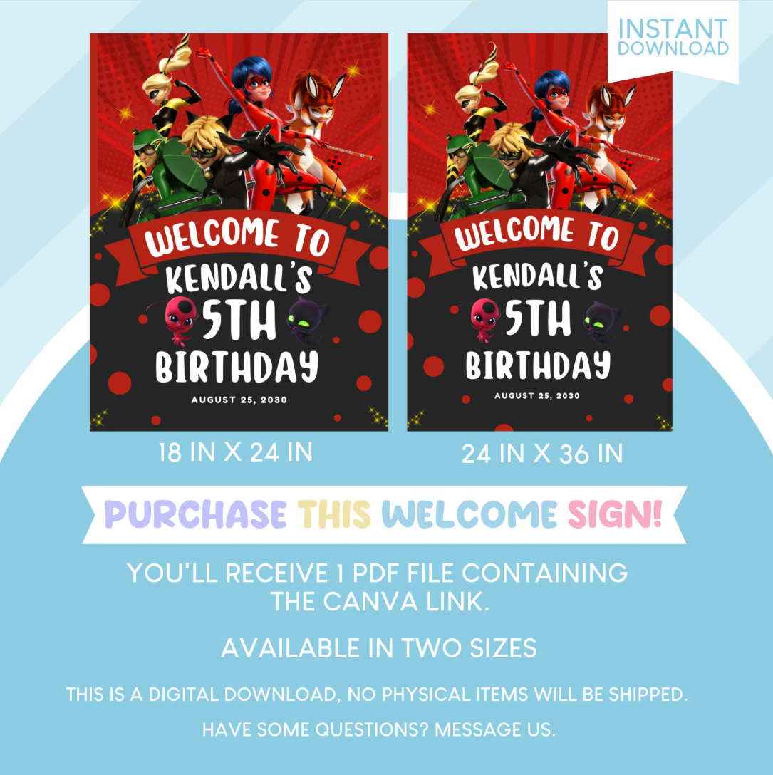 Miraculous Ladybug Birthday Party Welcome Sign Poster