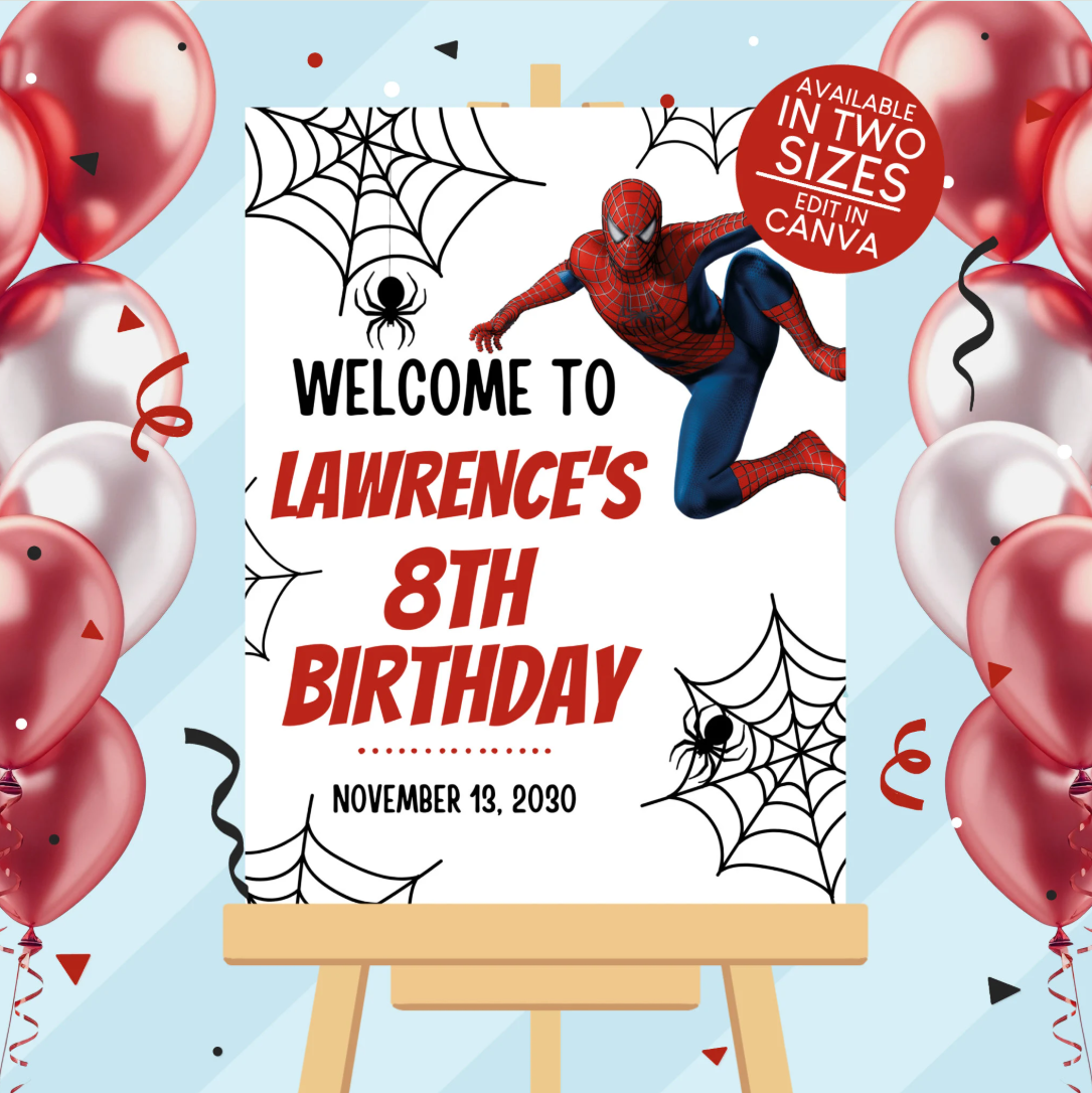 Spiderman Superhero Birthday Party Welcome Sign Poster