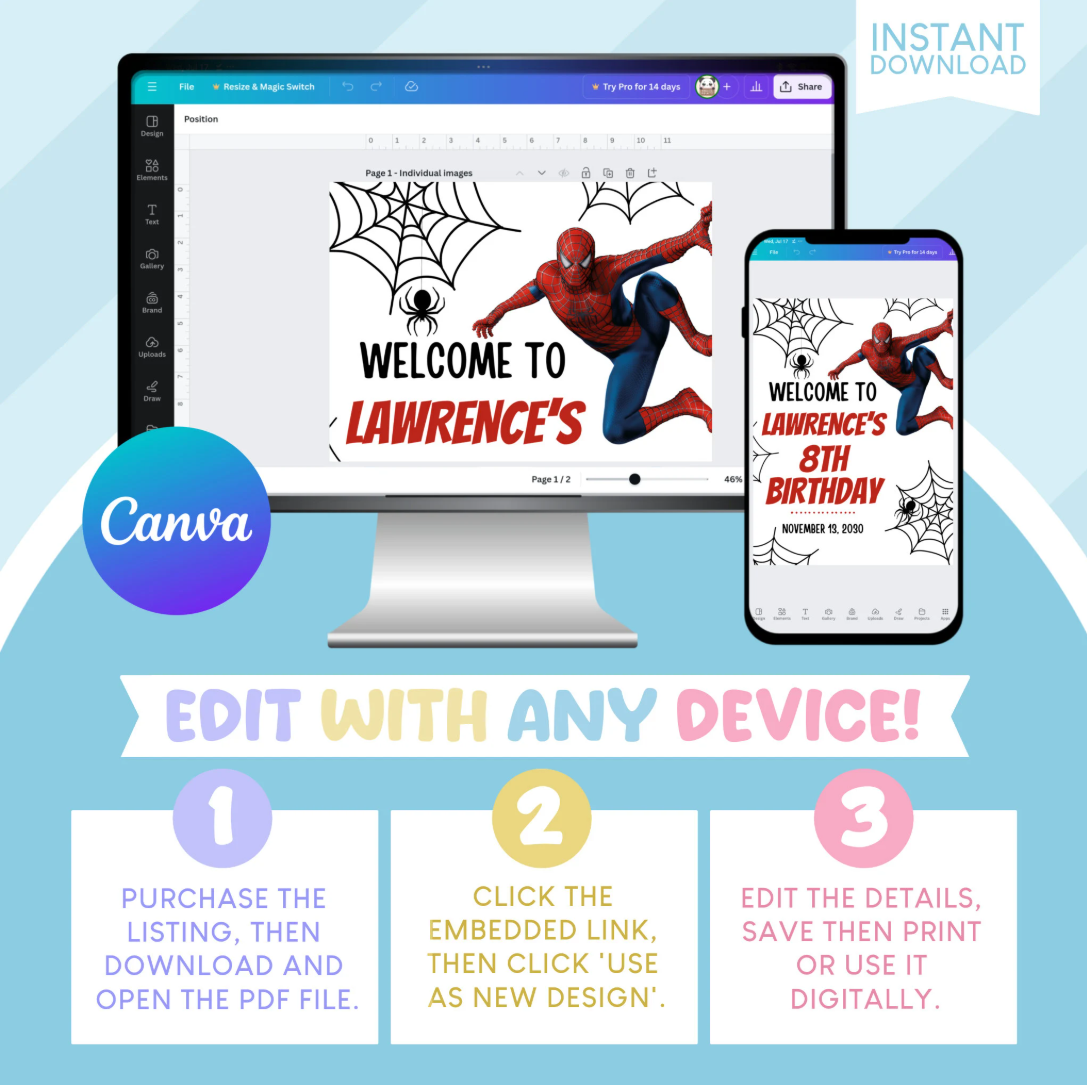 Spiderman Superhero Birthday Party Welcome Sign Poster