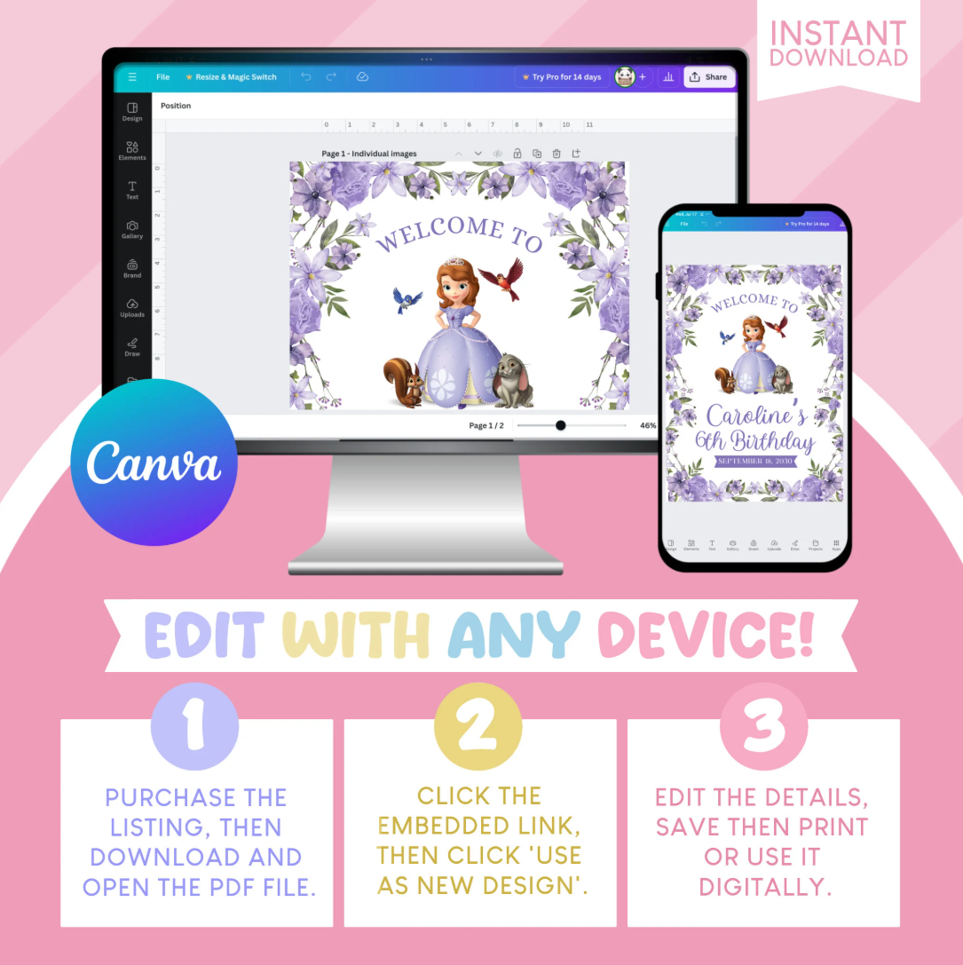 Sofia the First Birthday Party Welcome Sign Poster