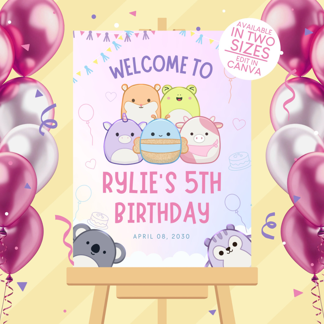 Squishmallows Birthday Party Welcome Sign Poster