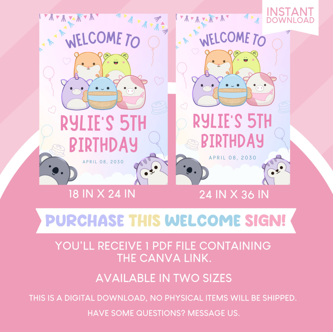 Squishmallows Birthday Party Welcome Sign Poster