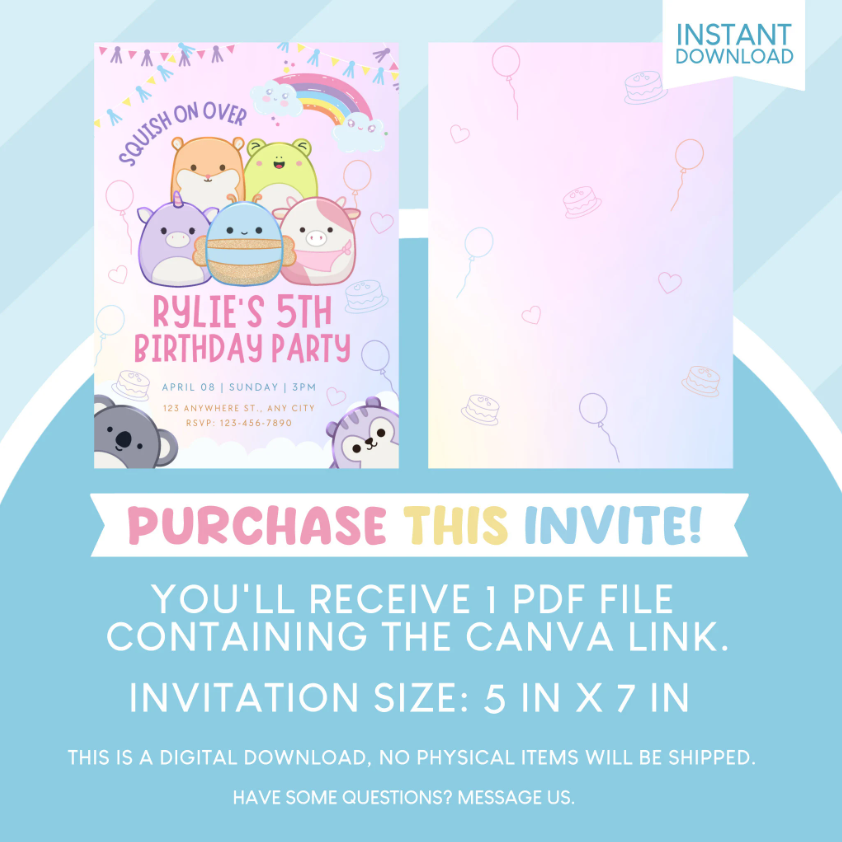 Squishmallows Birthday Party Invitation
