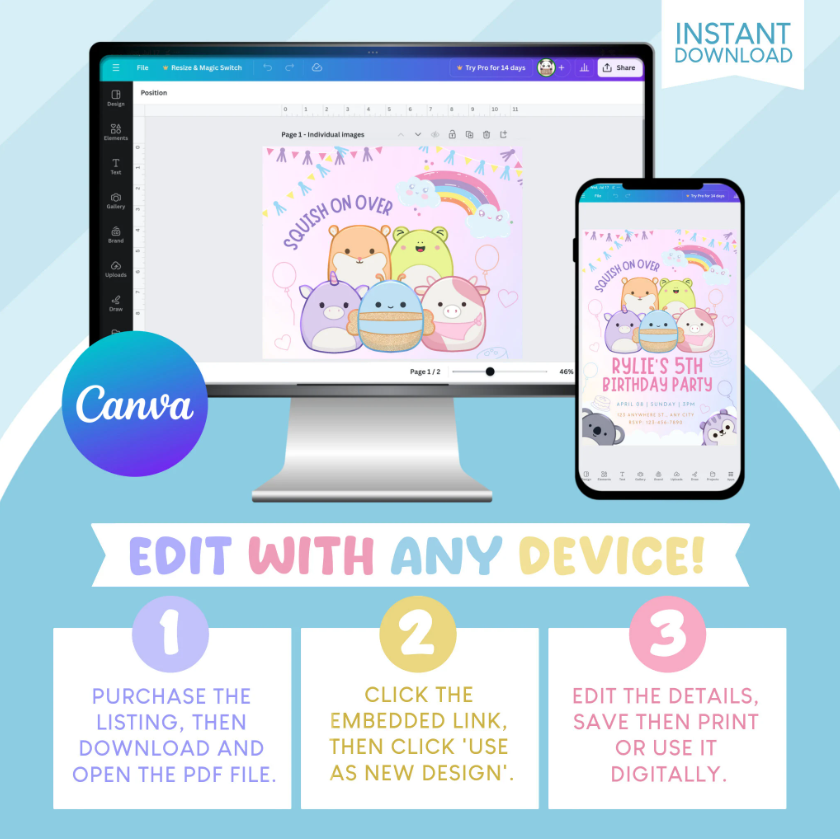 Squishmallows Birthday Party Invitation