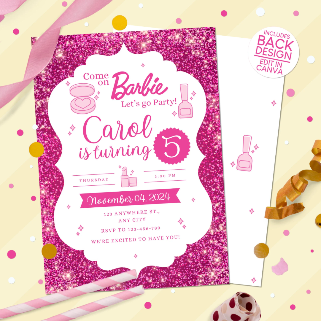 Barbie Glitter Birthday Party Invitation