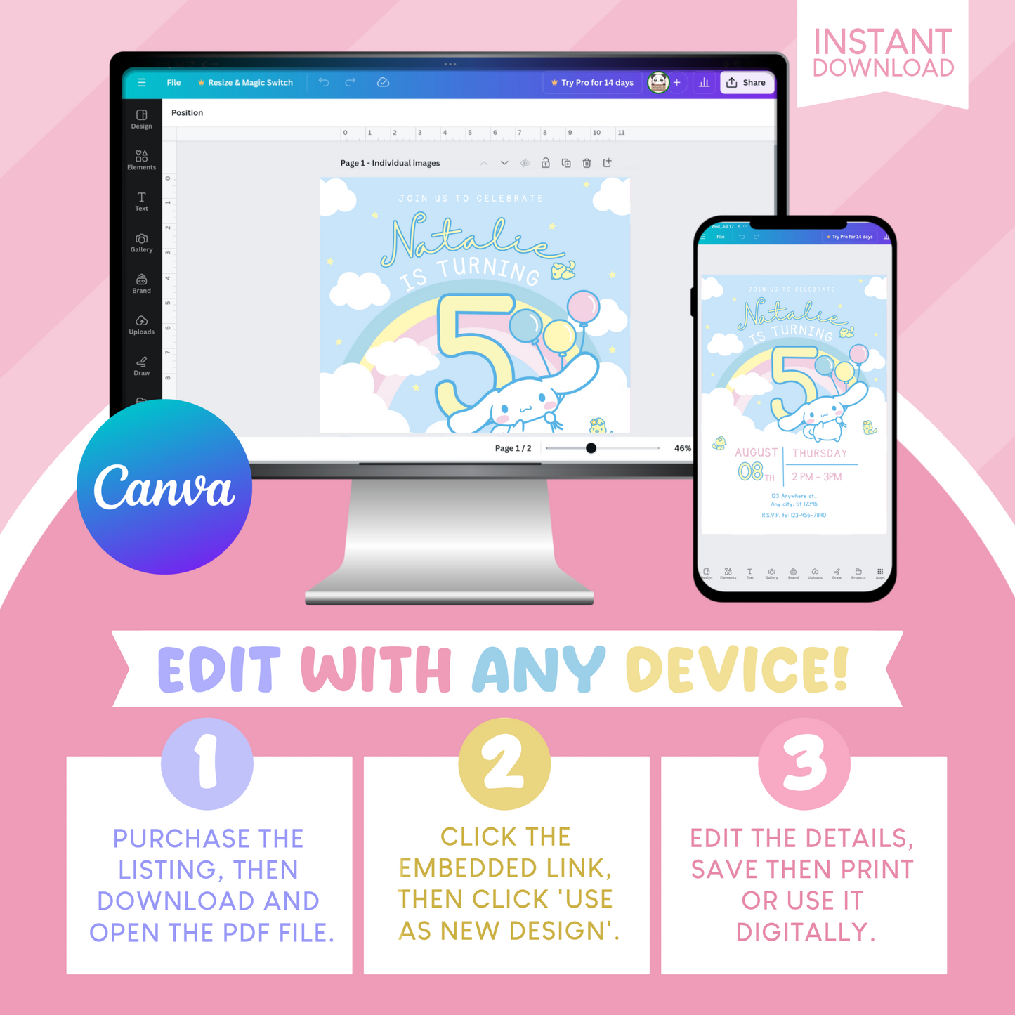 Cinnamoroll Birthday Party Invitation
