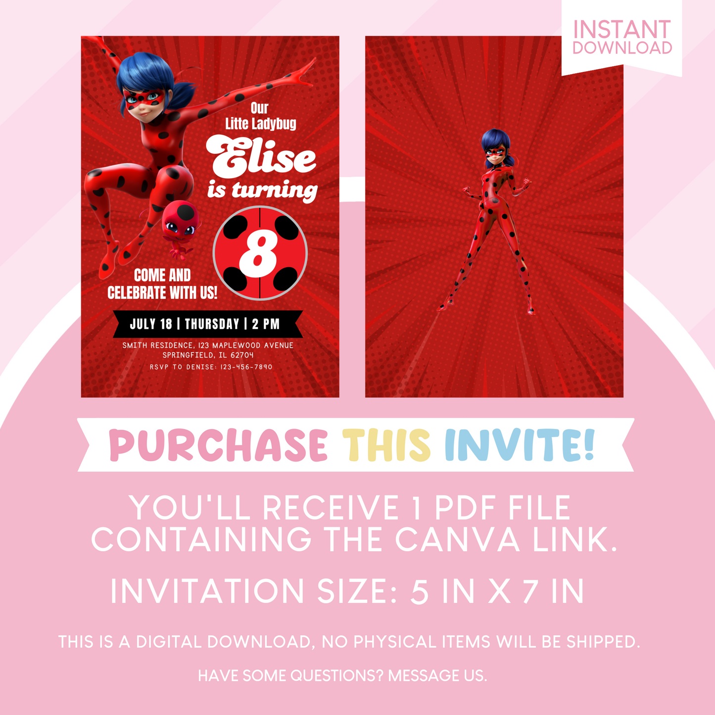 Miraculous Ladybug Birthday Party Invitation