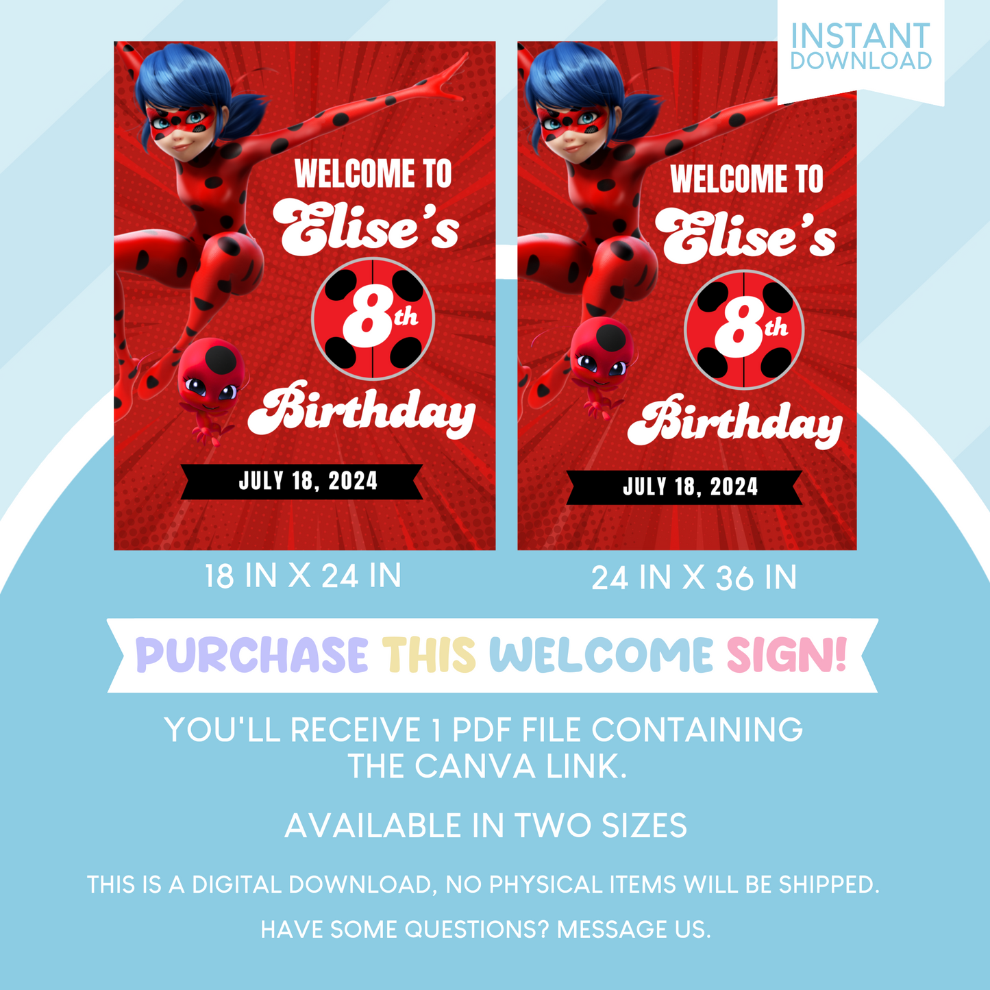 Miraculous Ladybug Birthday Party Welcome Sign Poster