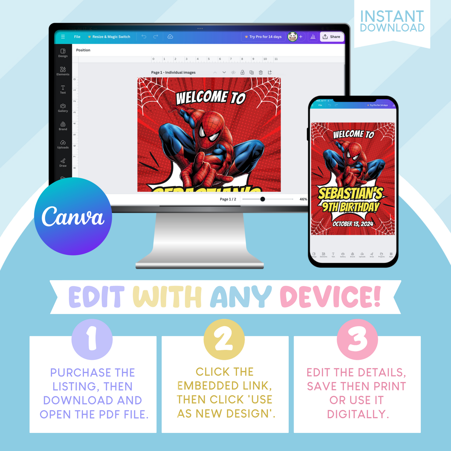 Spiderman Superhero Birthday Party Welcome Sign Poster