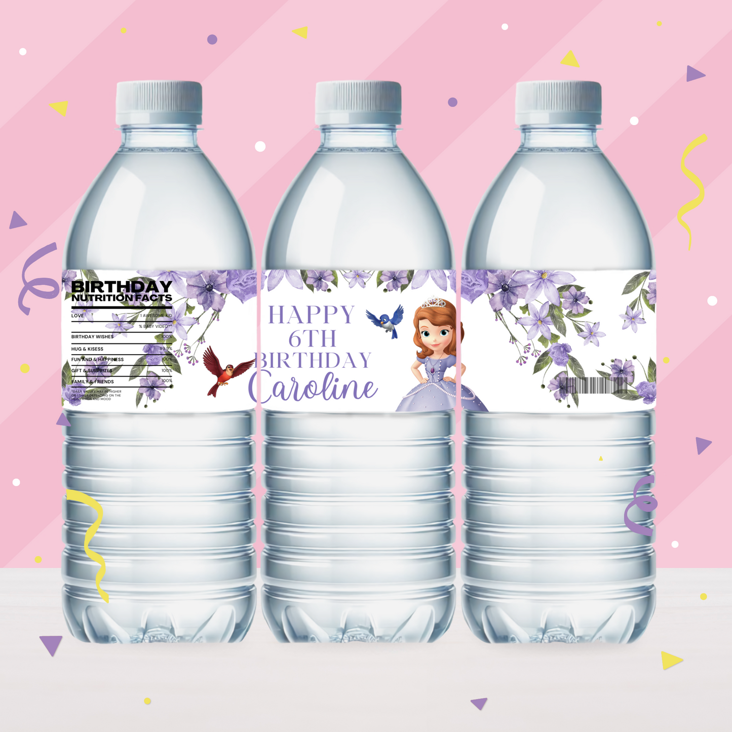 Sofia the First Birthday Party Favor Water Bottle
