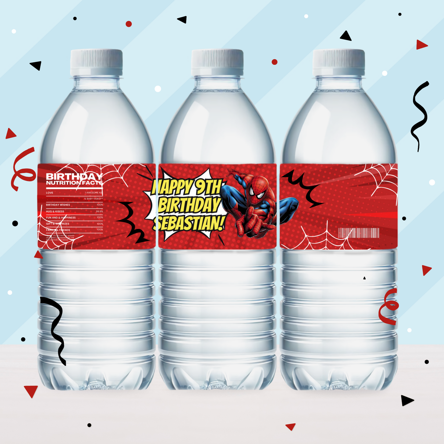 Spiderman Superhero Birthday Party Favor Water Bottle