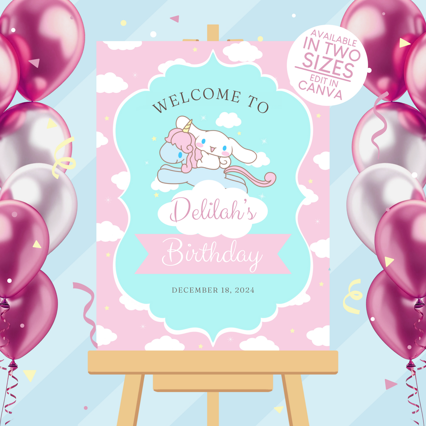 Cinnamoroll Birthday Party Welcome Sign Poster