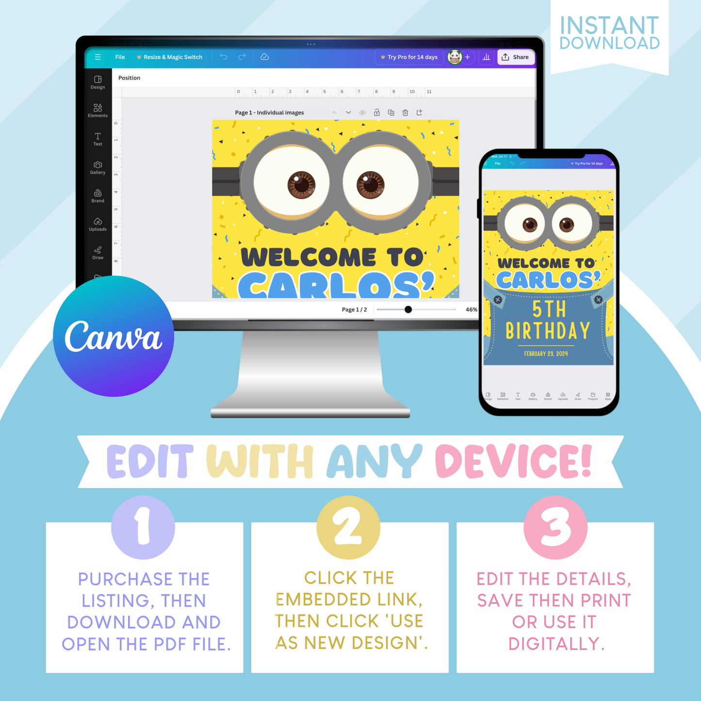 Minions Birthday Party Welcome Sign Poster