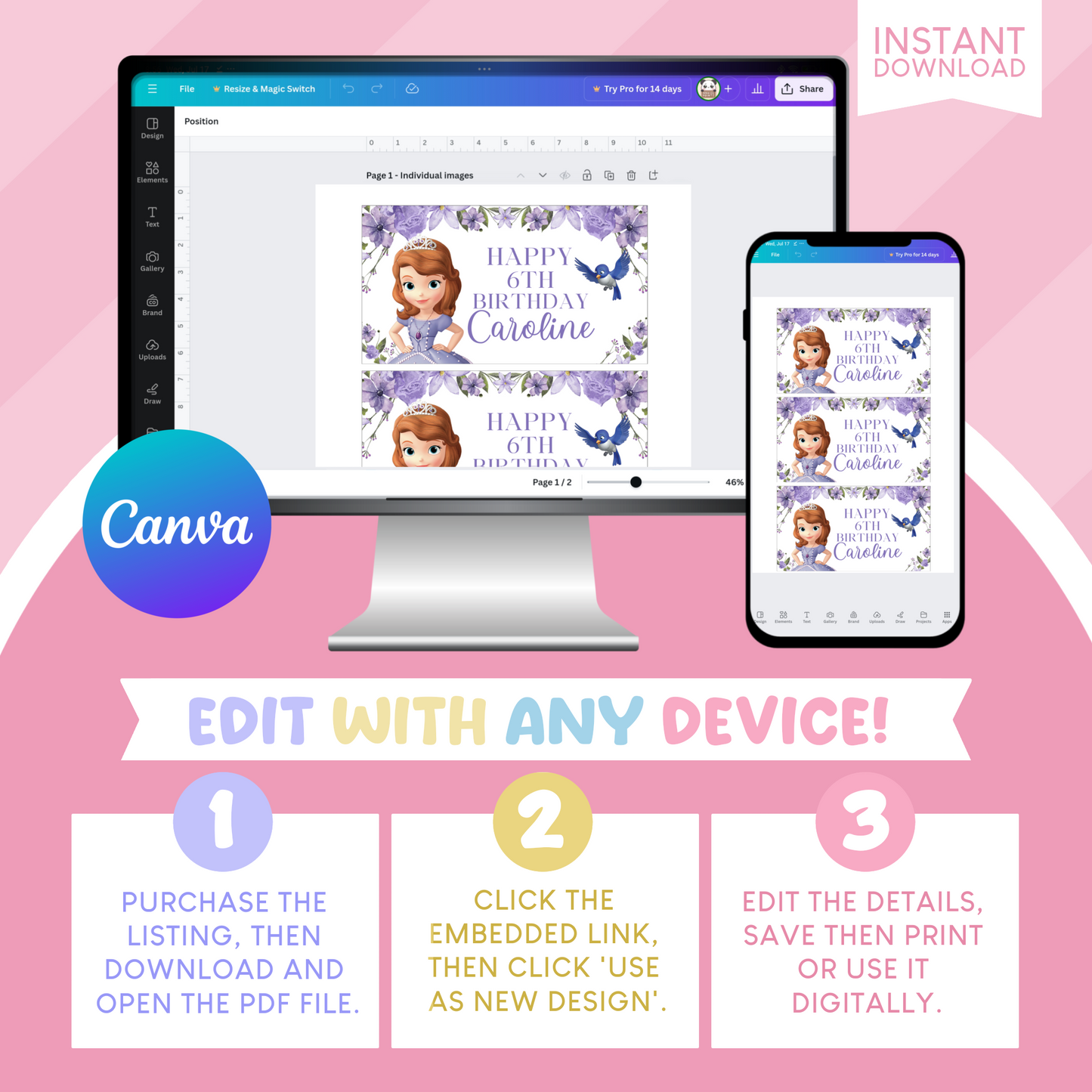 Sofia the First Birthday Party Gable Box