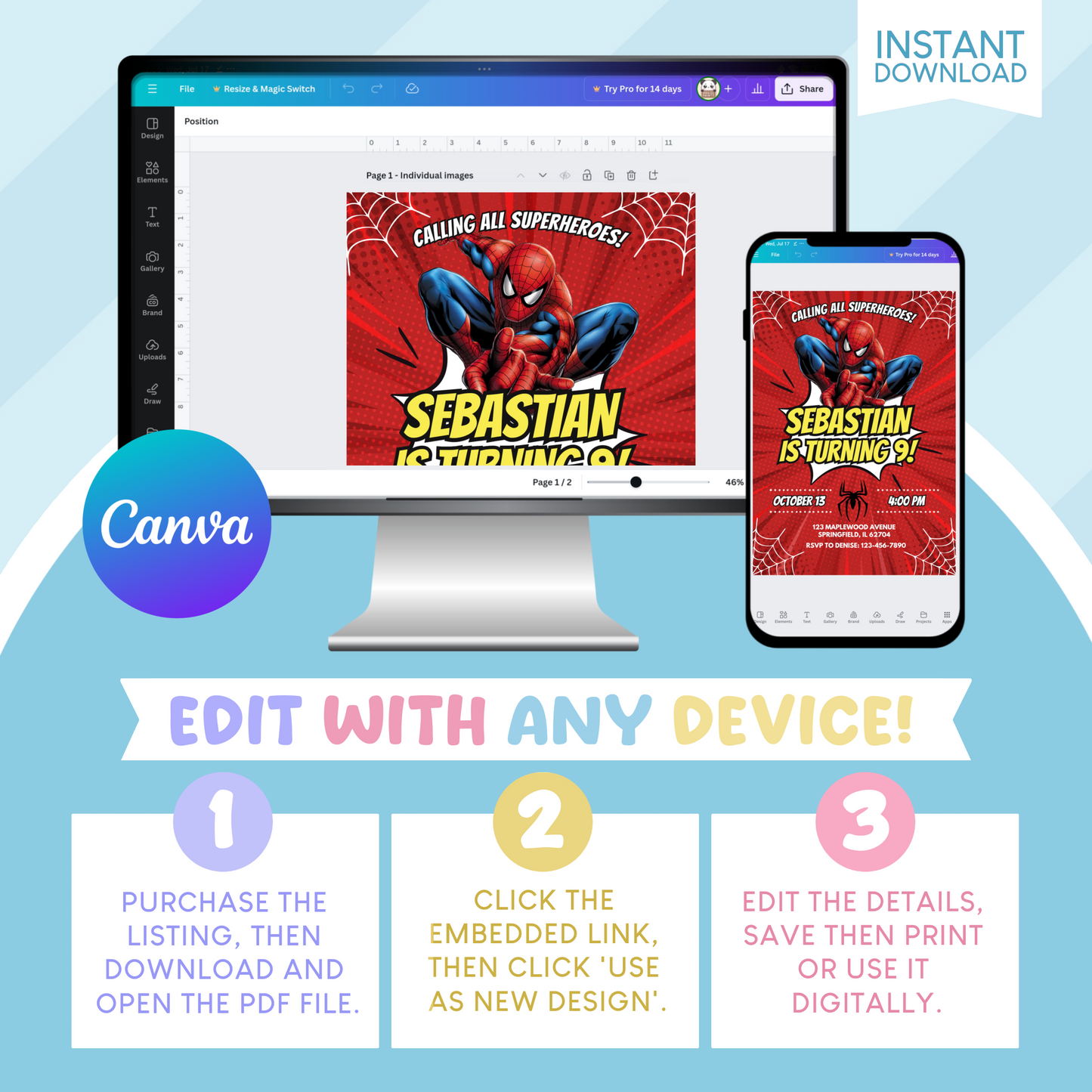 Spiderman Superhero Birthday Party Invitation