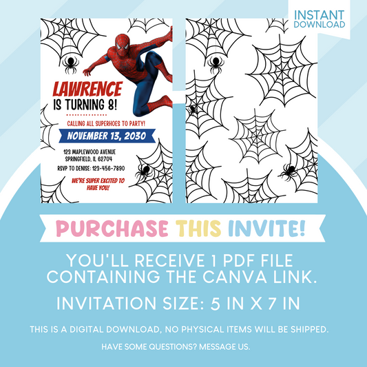 Spiderman Superhero Birthday Party Invitation