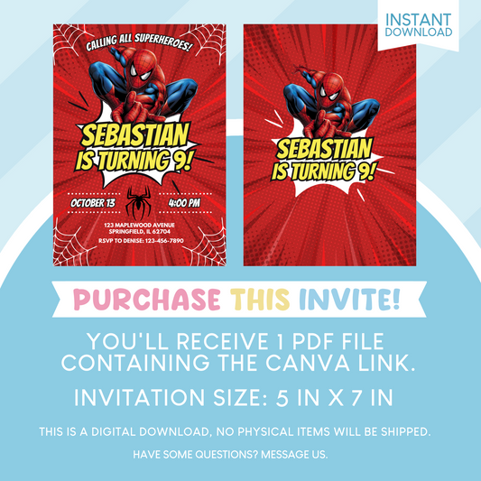 Spiderman Superhero Birthday Party Invitation