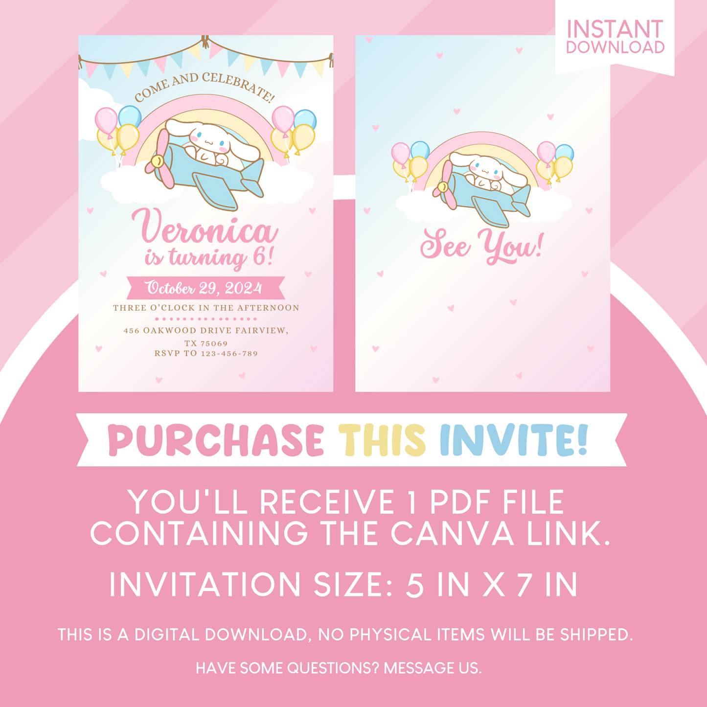 Cinnamoroll Birthday Party Invitation