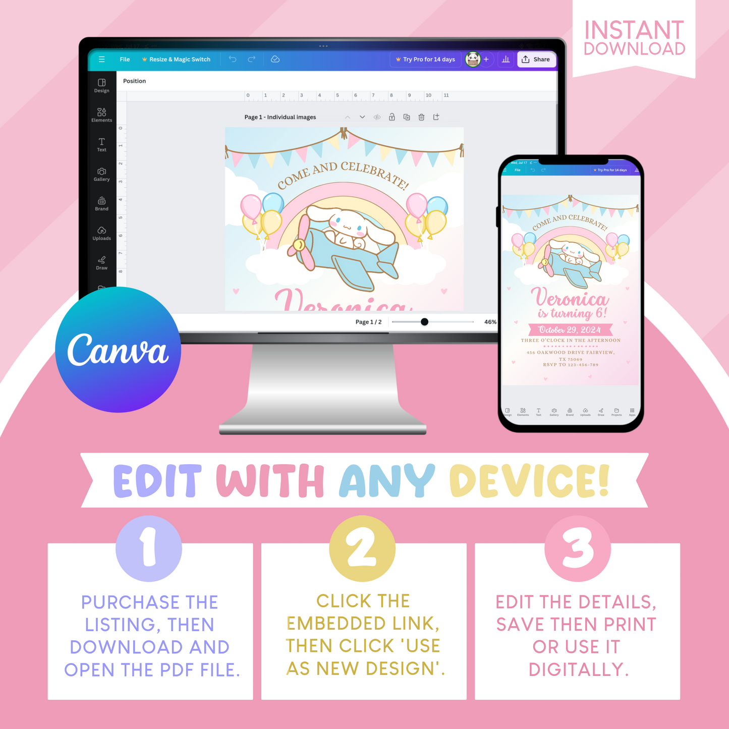 Cinnamoroll Birthday Party Invitation