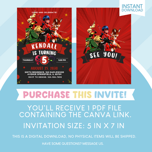 Miraculous Ladybug Birthday Party Invitation
