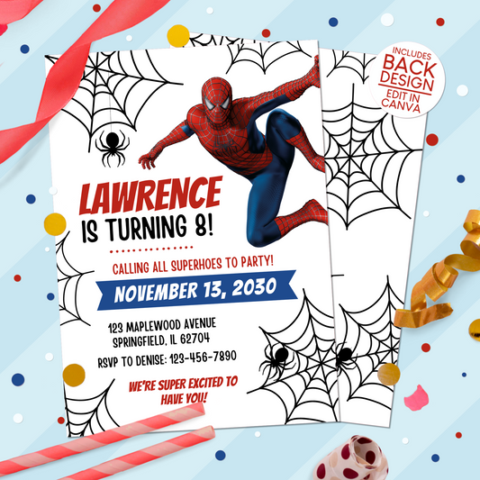 Spiderman Superhero Birthday Party Invitation