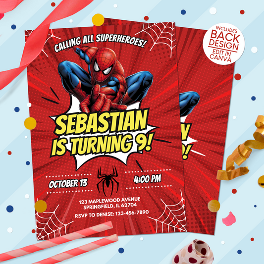 Spiderman Superhero Birthday Party Invitation