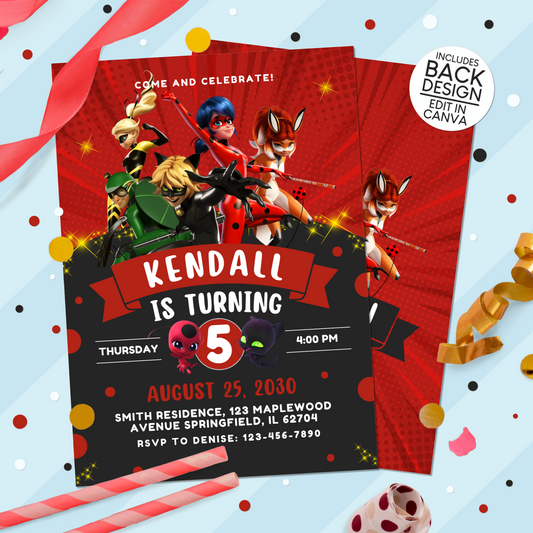 Miraculous Ladybug Birthday Party Invitation