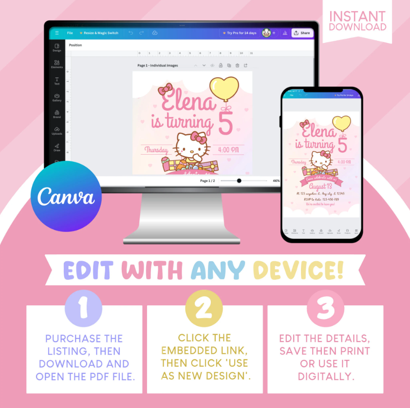 Hello Kitty Birthday Party Invitation