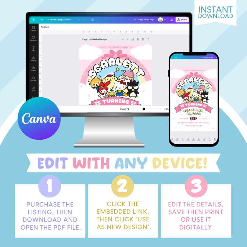 Sanrio Birthday Party Invitation