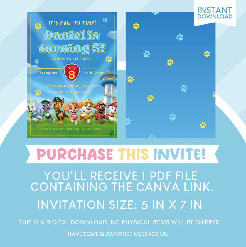 Paw Patrol Birthday Party Invitation