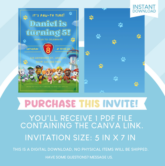 Paw Patrol Birthday Party Invitation
