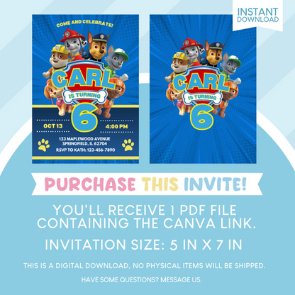 Paw Patrol Birthday Party Invitation