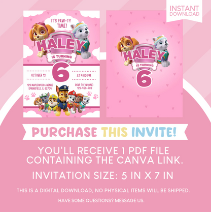 Paw Patrol Birthday Party Invitation
