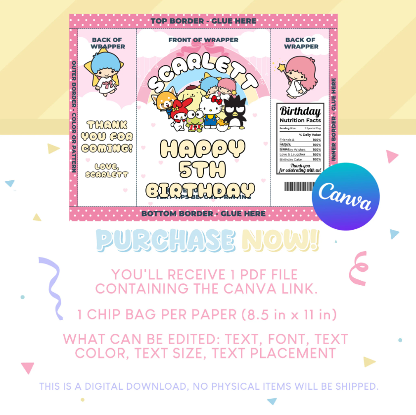 Sanrio Birthday Party Favor Chip Bag