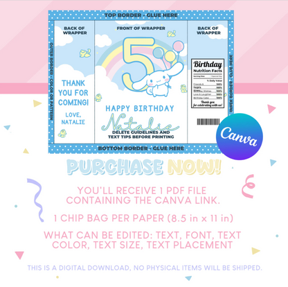 Cinnamoroll Birthday Party Favor Chip Bag