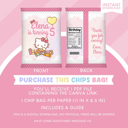 Hello Kitty Birthday Party Favor Chip Bag