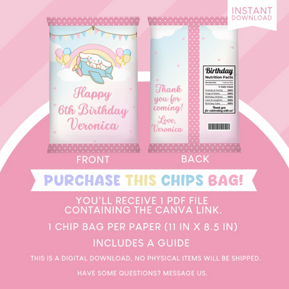 Cinnamoroll Birthday Party Favor Chip Bag