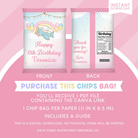 Cinnamoroll Birthday Party Favor Chip Bag