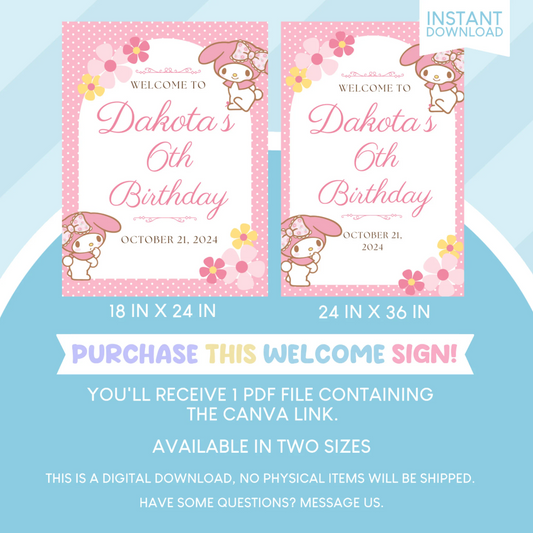 My Melody Birthday Party Welcome Sign Poster