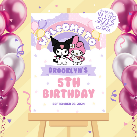 My Melody and Kuromi Birthday Party Welcome Sign Poster