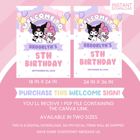 My Melody and Kuromi Birthday Party Welcome Sign Poster