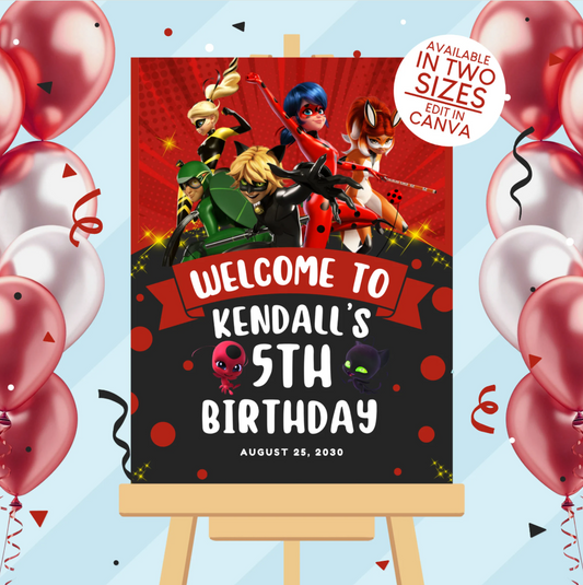 Miraculous Ladybug Birthday Party Welcome Sign Poster