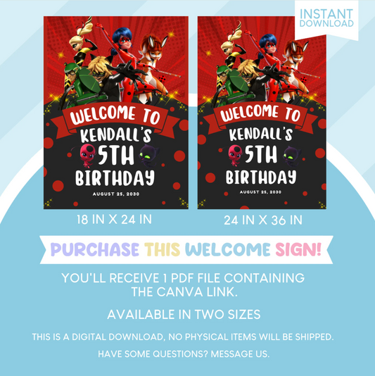 Miraculous Ladybug Birthday Party Welcome Sign Poster